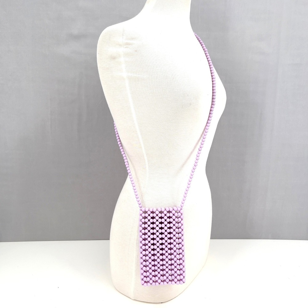 Beaded Crossbody Phone Bag Lavender Acrylic Bead Pouch Dopamine Dressing Purse